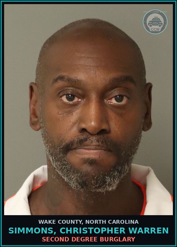 Booking mugshot of Simmons, Christopher Warren in Wake County