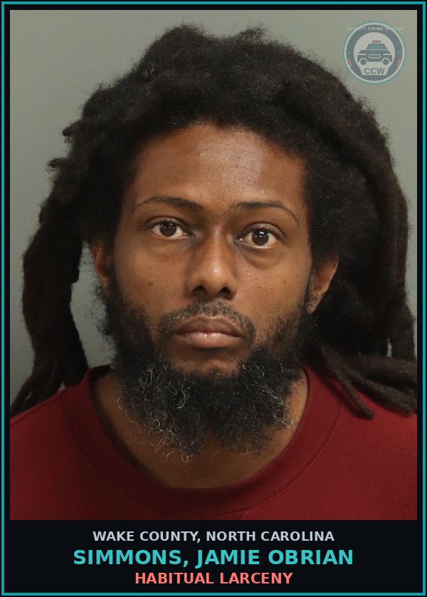 Booking mugshot of Simmons, Jamie Obrian in Wake County