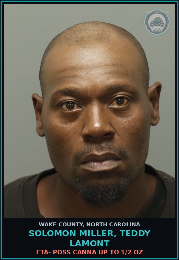 Booking mugshot of Solomon Miller, Teddy Lamont in Wake County