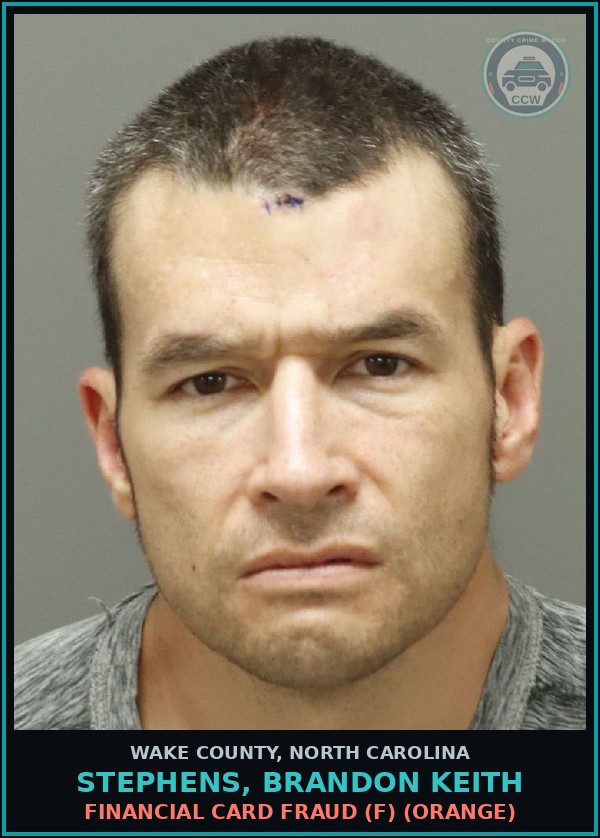 Booking mugshot of Stephens, Brandon Keith in Wake County