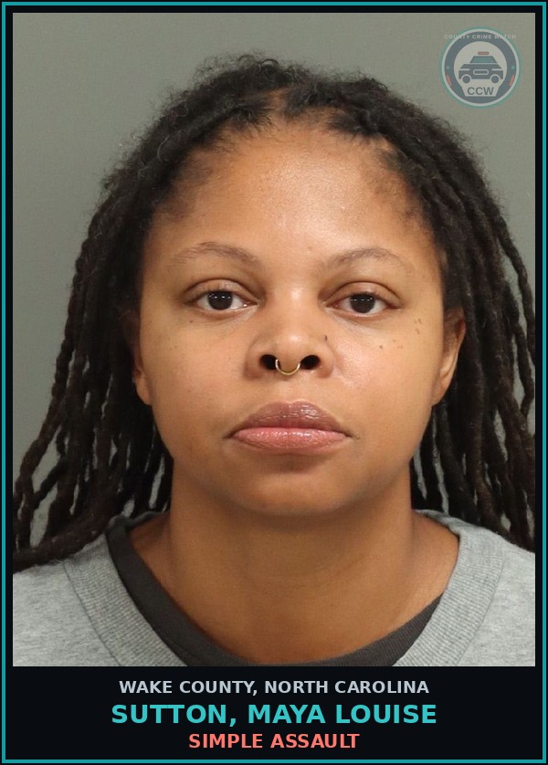 Booking mugshot of Sutton, Maya Louise in Wake County
