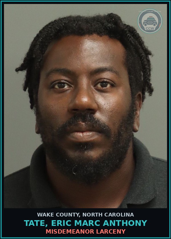 Booking mugshot of Tate, Eric Marc Anthony in Wake County