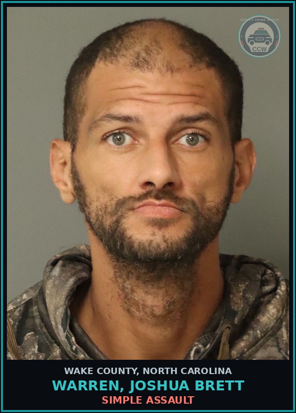 Booking mugshot of Warren, Joshua Brett in Wake County