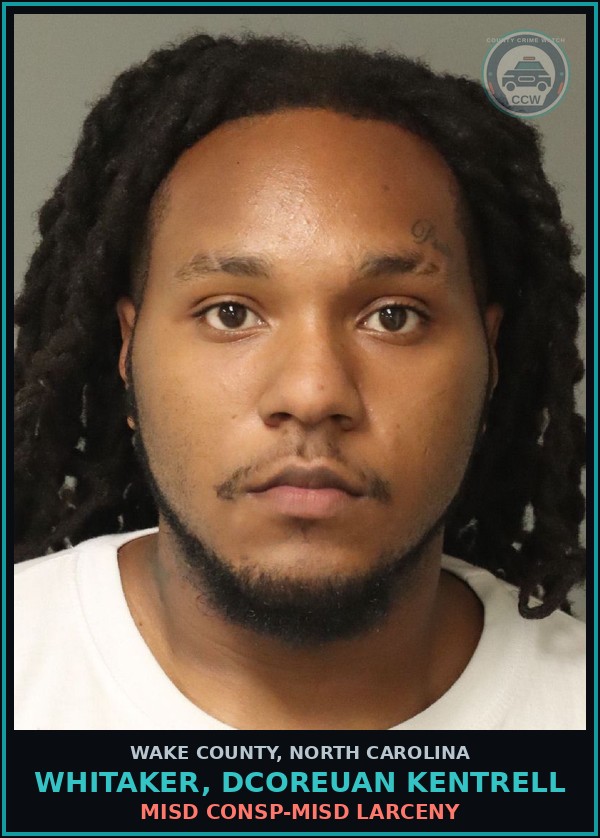 Booking mugshot of Whitaker, Dcoreuan Kentrell in Wake County