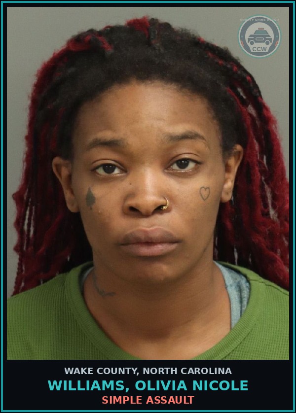 Booking mugshot of Williams, Olivia Nicole in Wake County