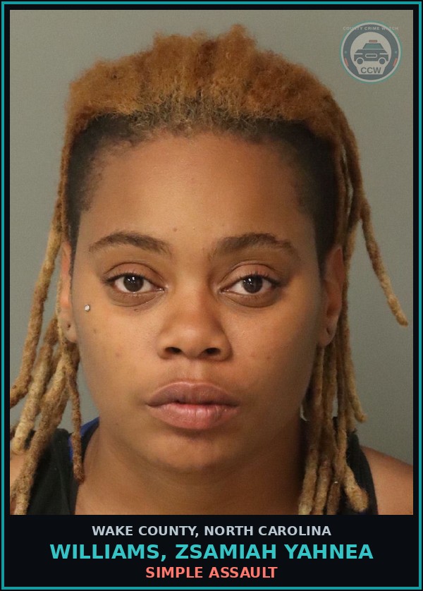 Booking mugshot of Williams, Zsamiah Yahnea in Wake County