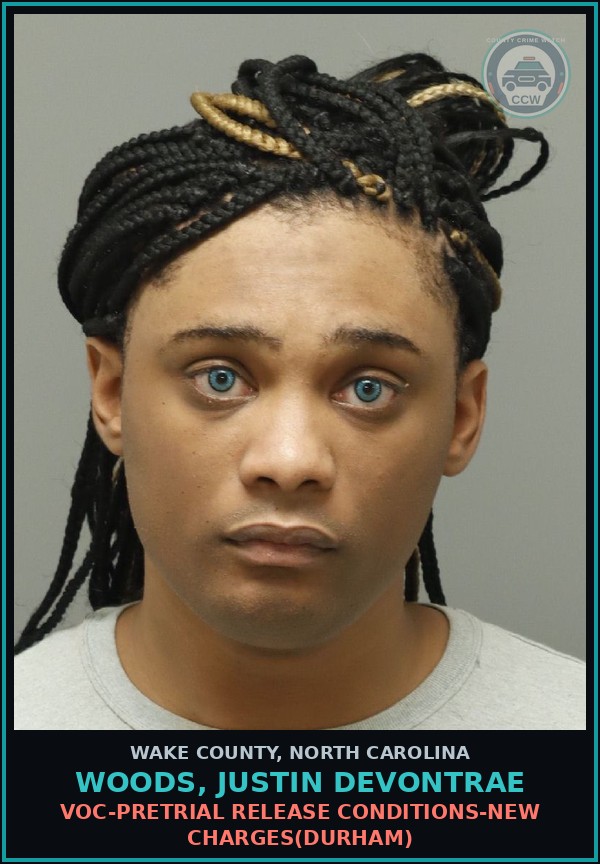 Booking mugshot of Woods, Justin Devontrae in Wake County