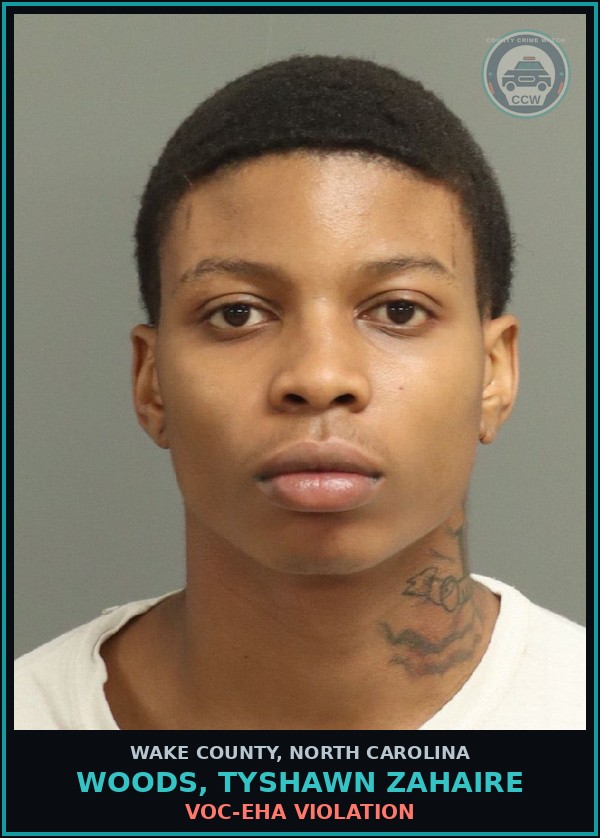 Booking mugshot of Woods, Tyshawn Zahaire in Wake County