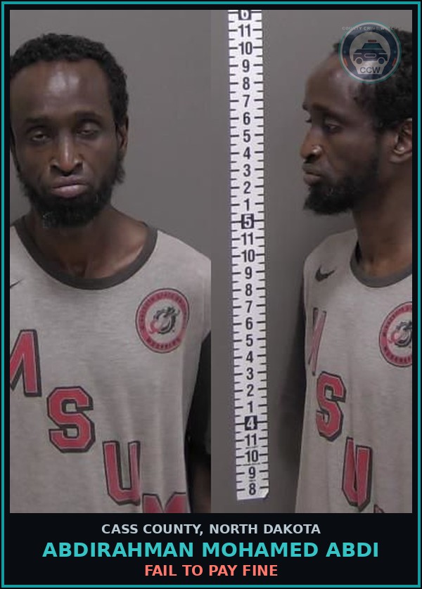 Booking mugshot of Abdirahman Mohamed Abdi in Cass County