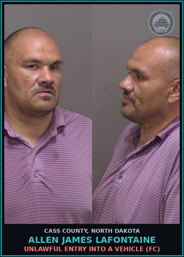 Booking mugshot of Allen James Lafontaine in Cass County