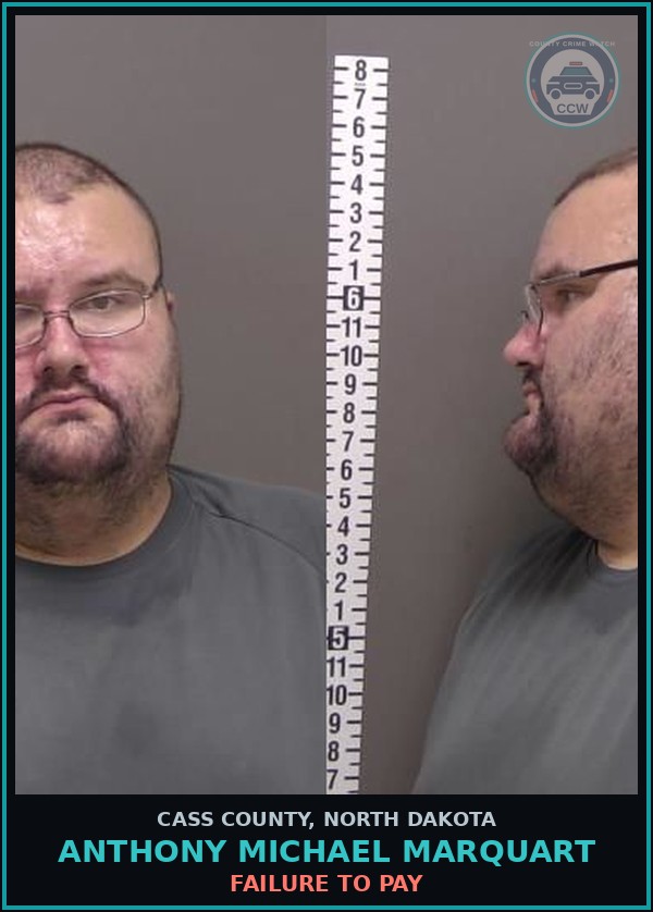 Booking mugshot of Anthony Michael Marquart in Cass County