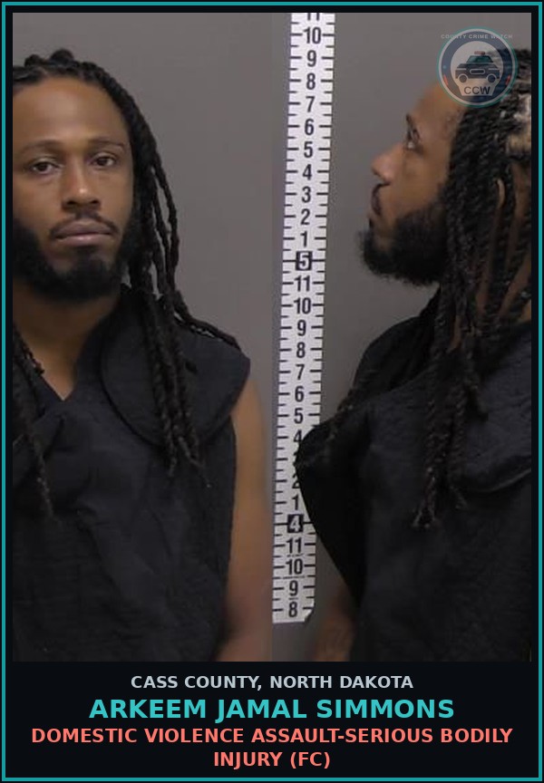 Booking mugshot of Arkeem Jamal Simmons in Cass County