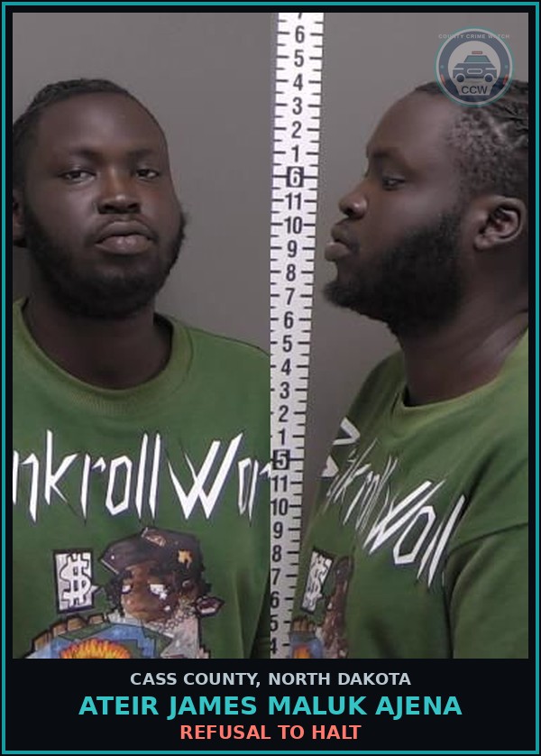 Booking mugshot of Ateir James Maluk Ajena in Cass County