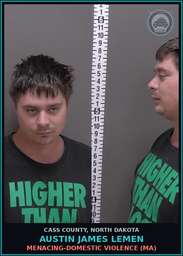Booking mugshot of Austin James Lemen in Cass County