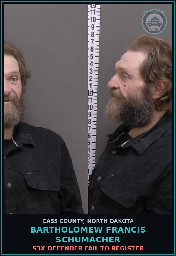 Booking mugshot of Bartholomew Francis Schumacher in Cass County