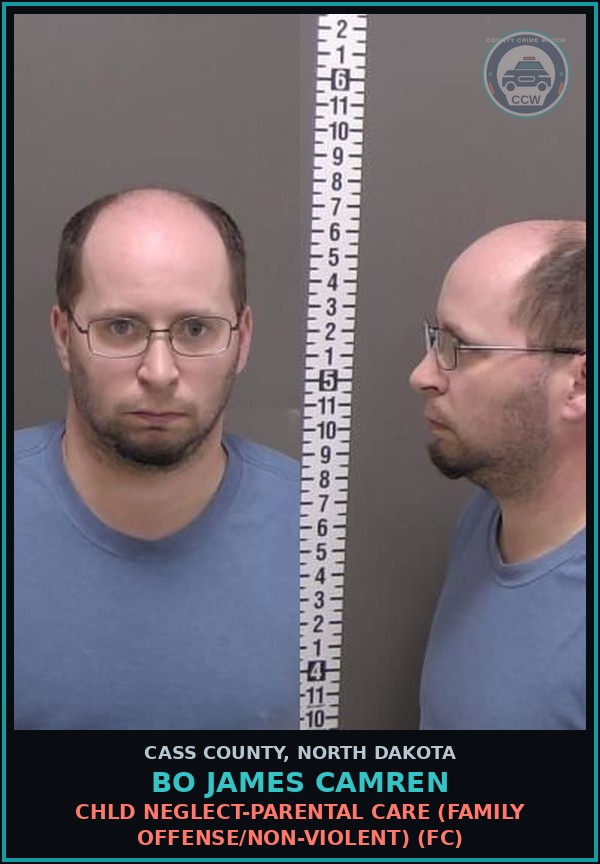 Booking mugshot of Bo James Camren in Cass County