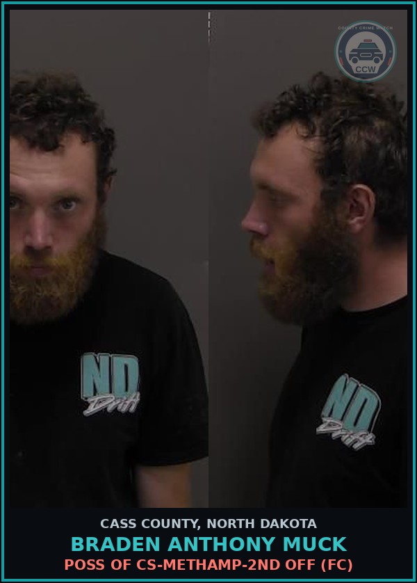Booking mugshot of Braden Anthony Muck in Cass County