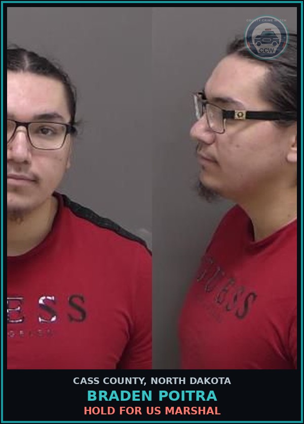 Booking mugshot of Braden Poitra in Cass County
