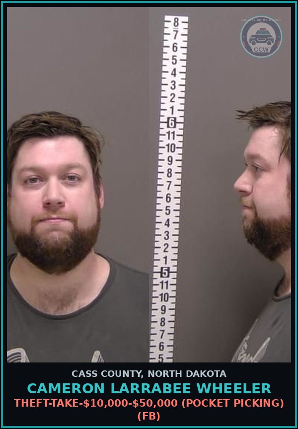Booking mugshot of Cameron Larrabee Wheeler in Cass County