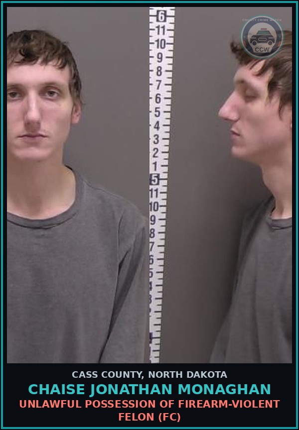 Booking mugshot of Chaise Jonathan Monaghan in Cass County