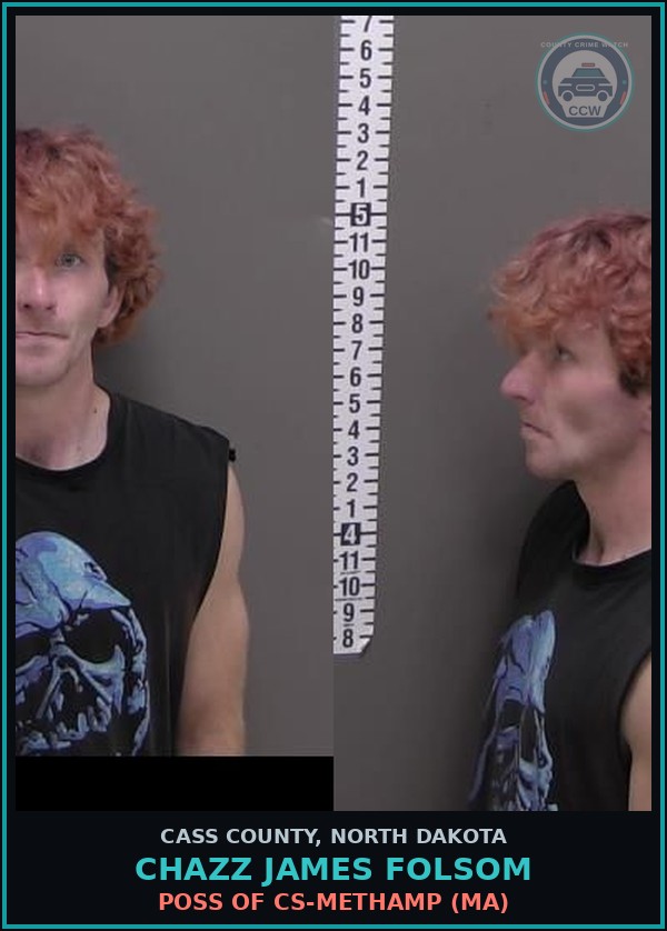 Booking mugshot of Chazz James Folsom in Cass County