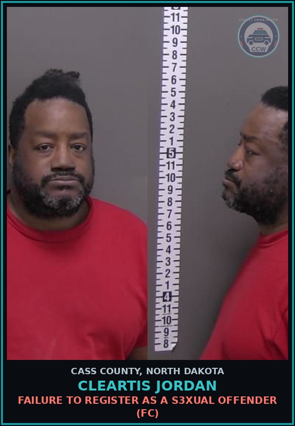 Booking mugshot of Cleartis Jordan in Cass County