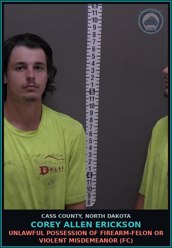 Booking mugshot of Corey Allen Erickson in Cass County