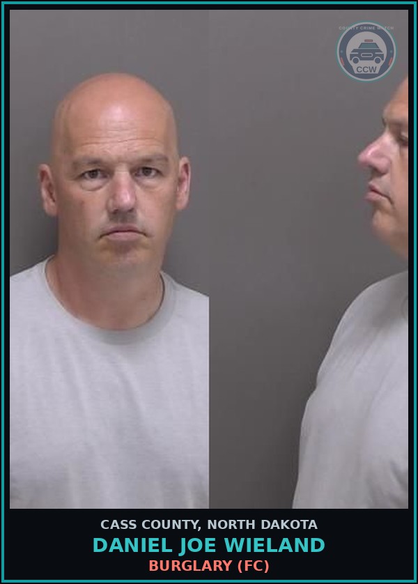 Booking mugshot of Daniel Joe Wieland in Cass County