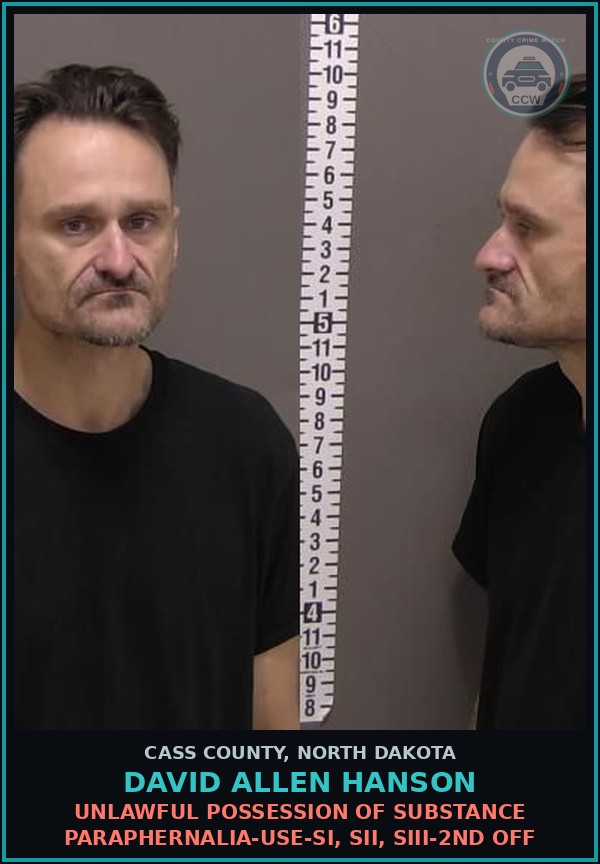 Booking mugshot of David Allen Hanson in Cass County