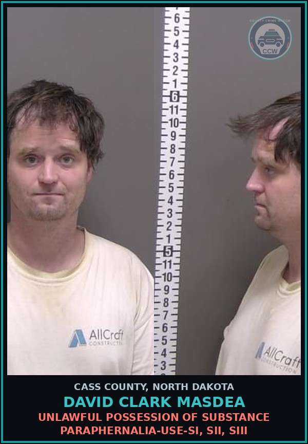 Booking mugshot of David Clark Masdea in Cass County