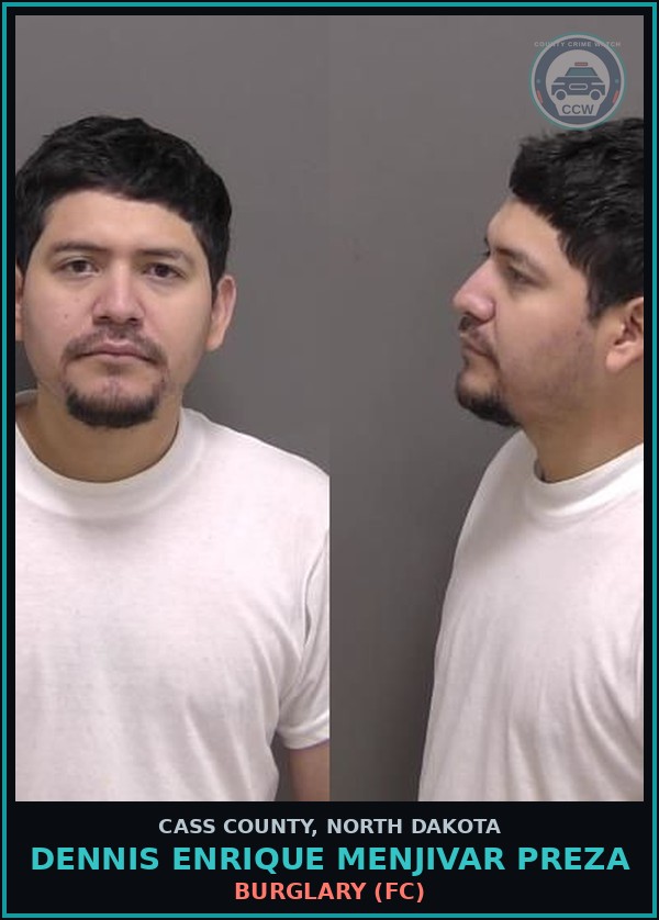 Booking mugshot of Dennis Enrique Menjivar Preza in Cass County