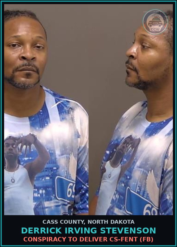 Booking mugshot of Derrick Irving Stevenson in Cass County
