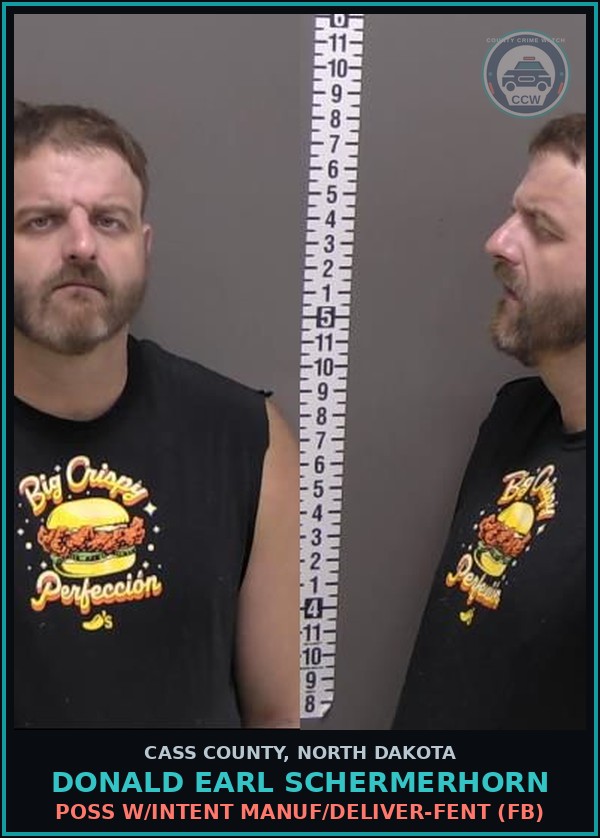 Booking mugshot of Donald Earl Schermerhorn in Cass County