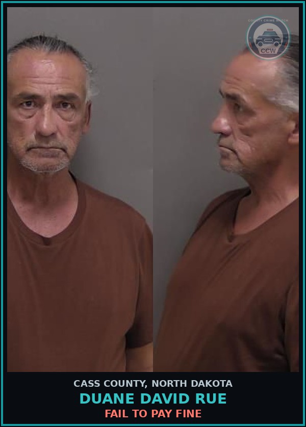 Booking mugshot of Duane David Rue in Cass County