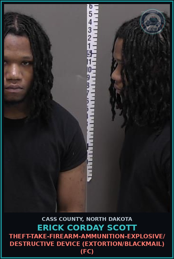 Booking mugshot of Erick Corday Scott in Cass County