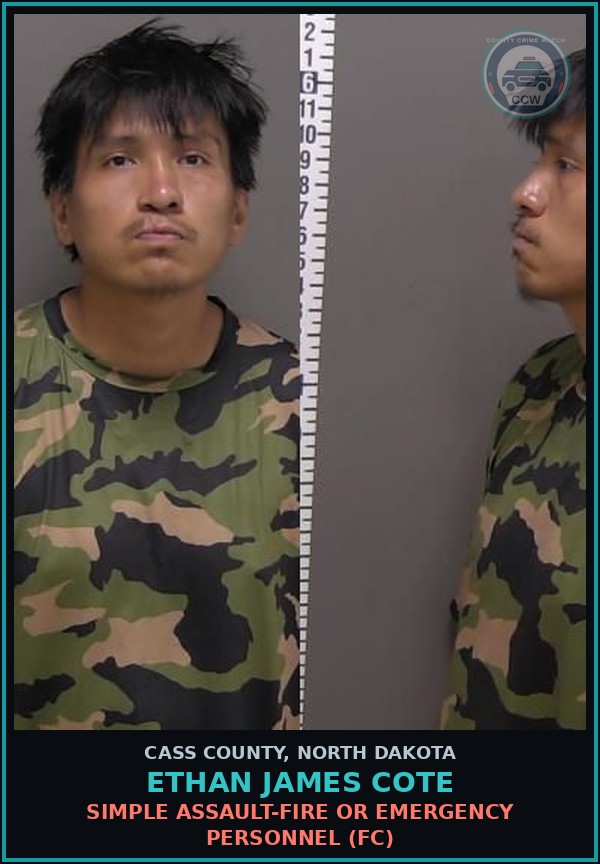 Booking mugshot of Ethan James Cote in Cass County