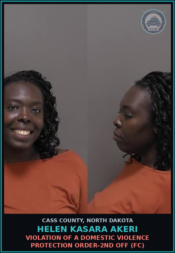 Booking mugshot of Helen Kasara Akeri in Cass County