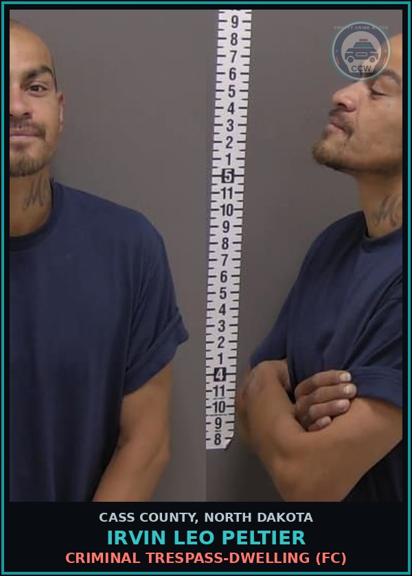 Booking mugshot of Irvin Leo Peltier in Cass County