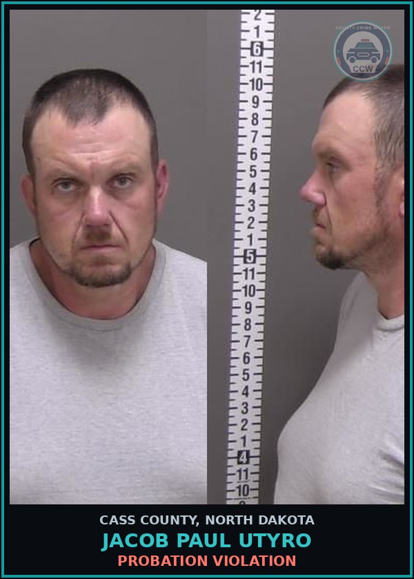 Booking mugshot of Jacob Paul Utyro in Cass County