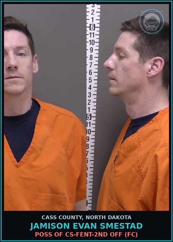 Booking mugshot of Jamison Evan Smestad in Cass County