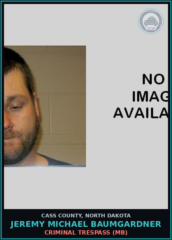 Booking mugshot of Jeremy Michael Baumgardner in Cass County