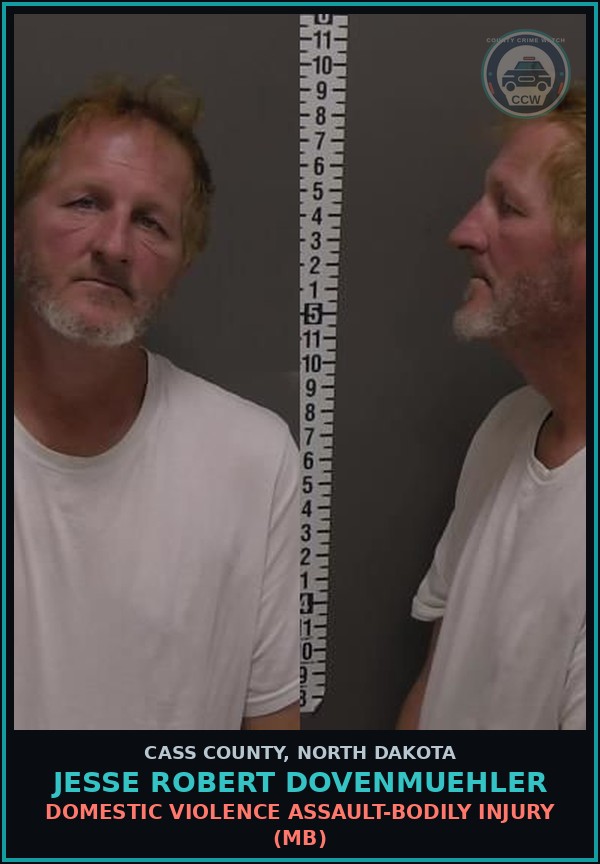 Booking mugshot of Jesse Robert Dovenmuehler in Cass County
