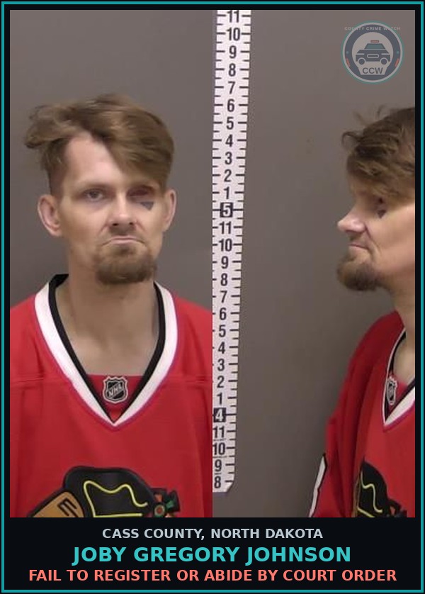 Booking mugshot of Joby Gregory Johnson in Cass County