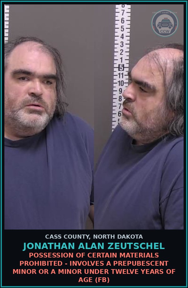 Booking mugshot of Jonathan Alan Zeutschel in Cass County