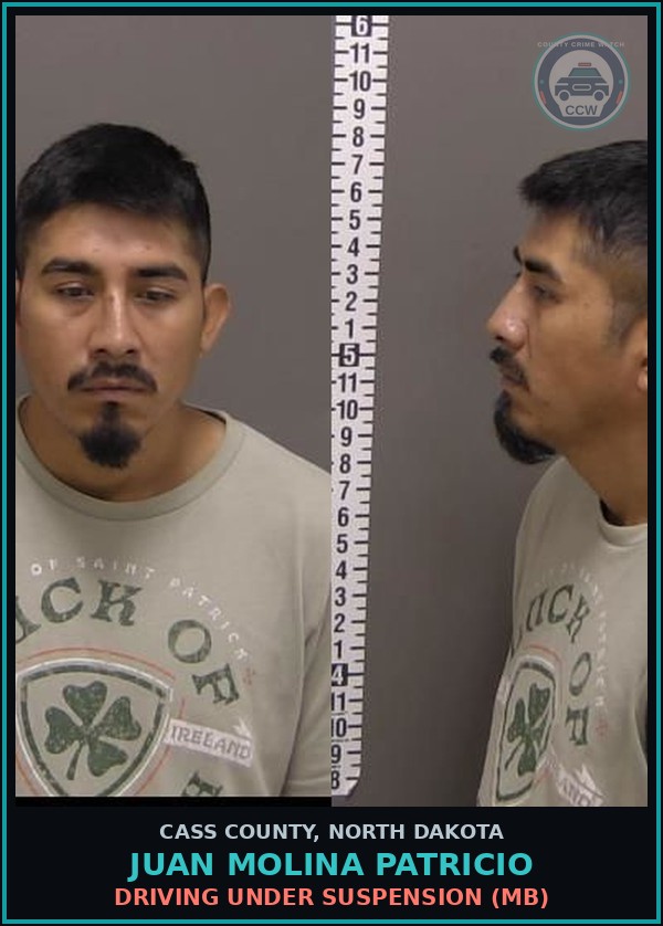 Booking mugshot of Juan Molina Patricio in Cass County