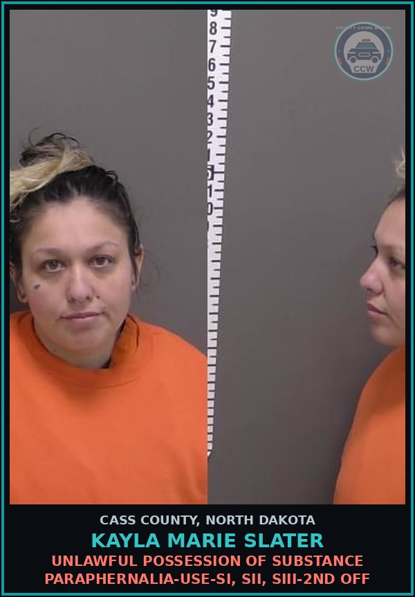 Booking mugshot of Kayla Marie Slater in Cass County
