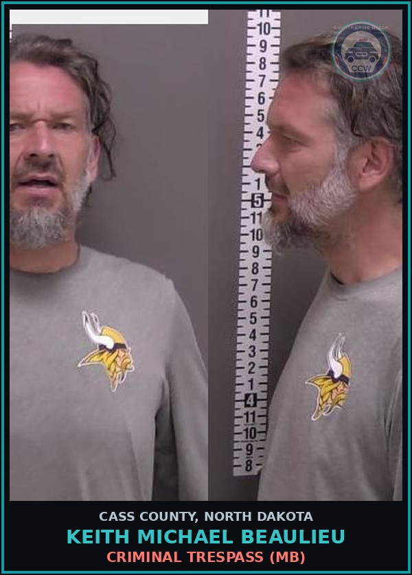 Booking mugshot of Keith Michael Beaulieu in Cass County
