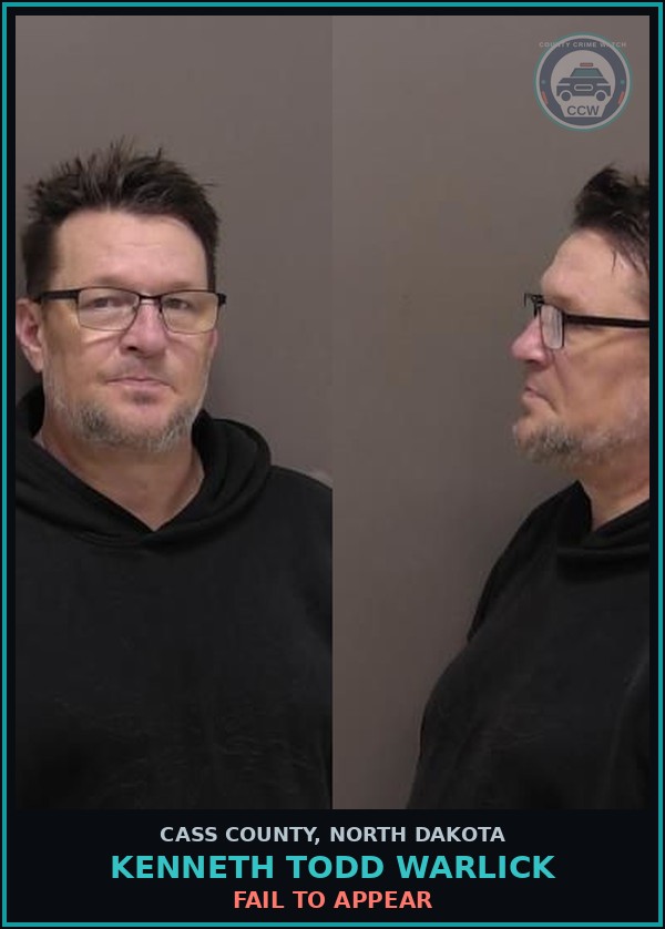 Booking mugshot of Kenneth Todd Warlick in Cass County