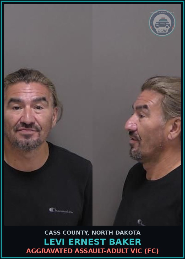 Booking mugshot of Levi Ernest Baker in Cass County