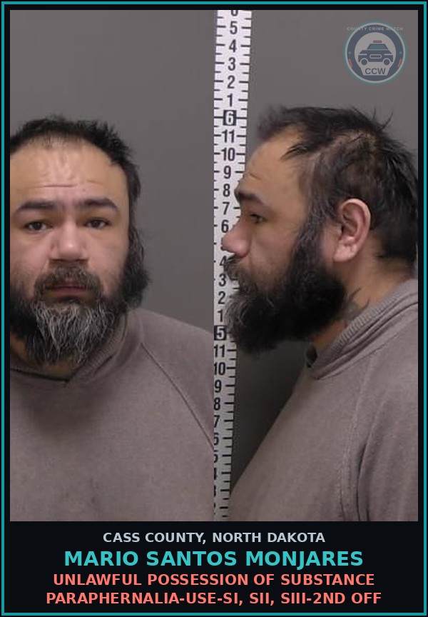 Booking mugshot of Mario Santos Monjares in Cass County